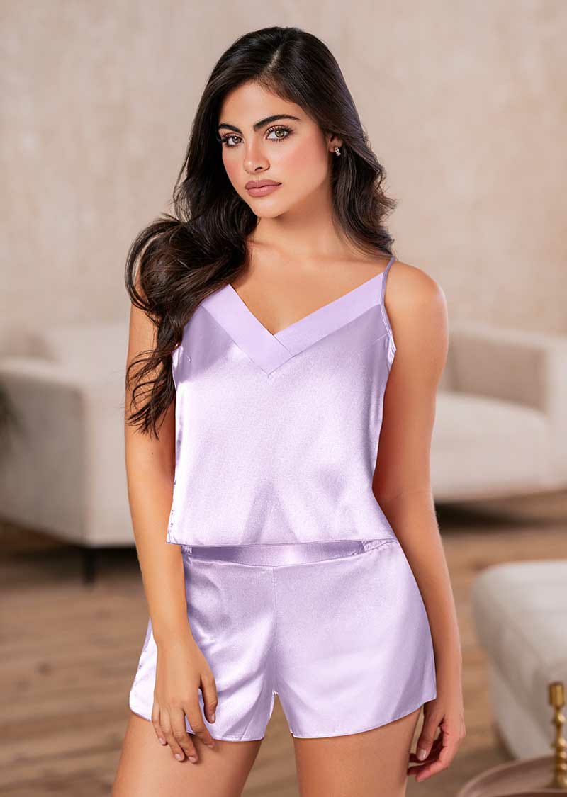 Pijama Top y Short Satin Lavanda RF 50031